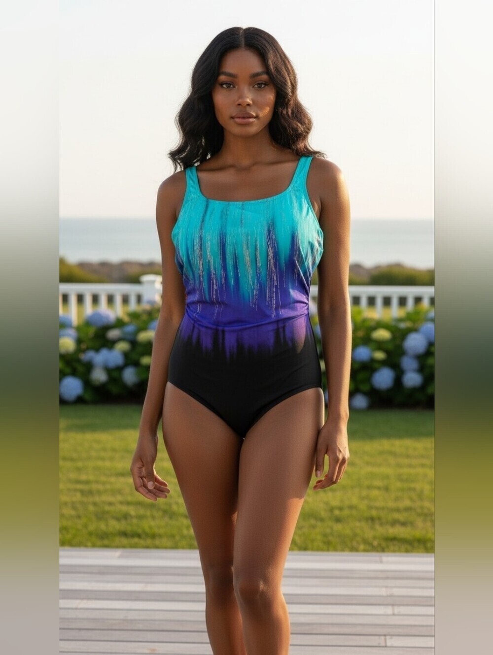 Great Lengths Teal Purple Ombre One Piece Swimsuit Tummy Control Plus Size 18